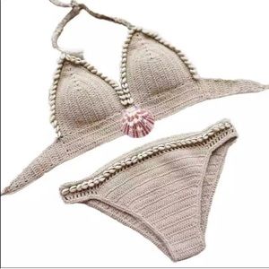 Beige Crochet Shell Bikini - New No Tags